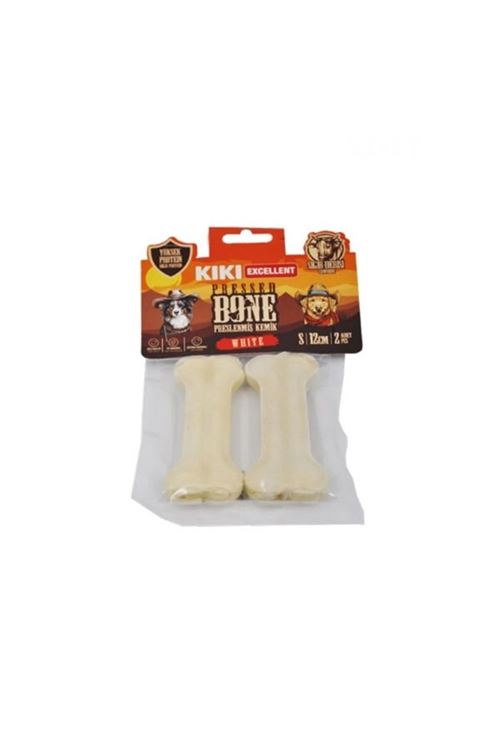 Kiki Excellent Sığır Derisinden Pres Kemik Köpek Ödülü 12 Cm 2 Adet Beyaz