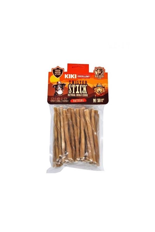 Kiki Excellent Sığır Derisinden Naturel Burgu Çubuk Kemik Köpek Ödülü 50 Adet