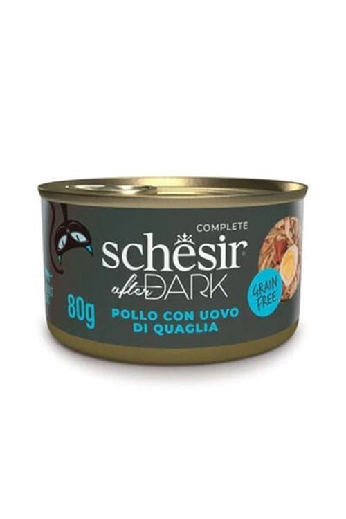 Schesir After Dark Et Suyu içinde Tavuklu ve Bıldırcın Yumurtalı Yetişkin Kedi Konservesi 80 Gr