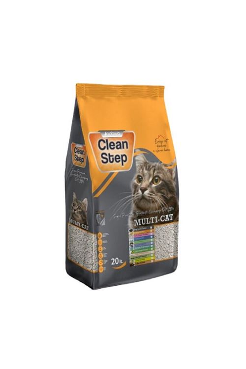 Clean Step Activated Aktif Karbonlu Çoklu Kediler İçin İnce Taneli Topaklanan Bentonit Kedi Kumu 20 Lt