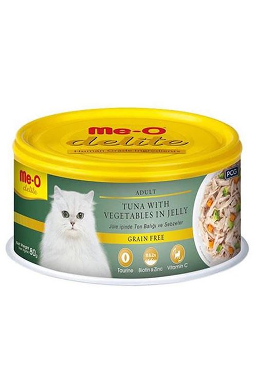 Meo Delite Tahılsız Jöleli Ton Balıklı ve Sebzeli Yetişkin Konserve Kedi Maması 80 Gr