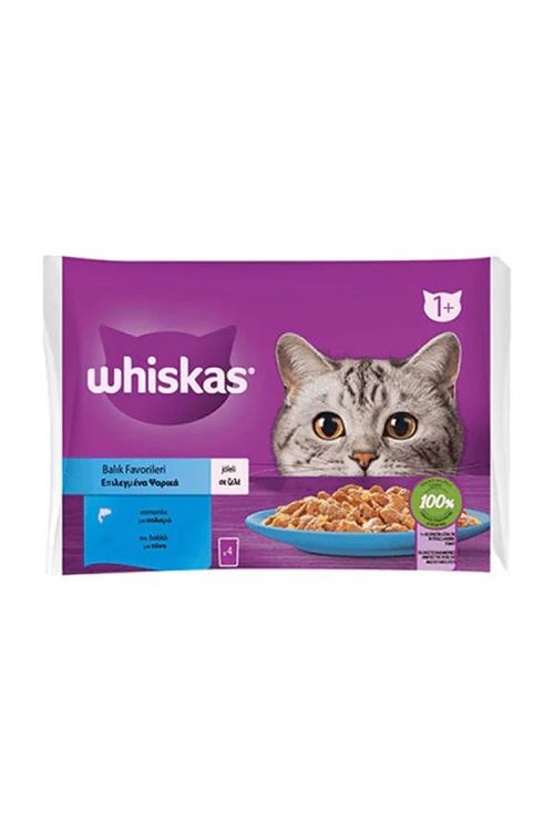 Whiskas Pouch Pure Delight Jöle İçerisinde Ton Balıklı ve Somonlu Yetişkin Konserve Kedi Maması 4 Adet 85 Gr