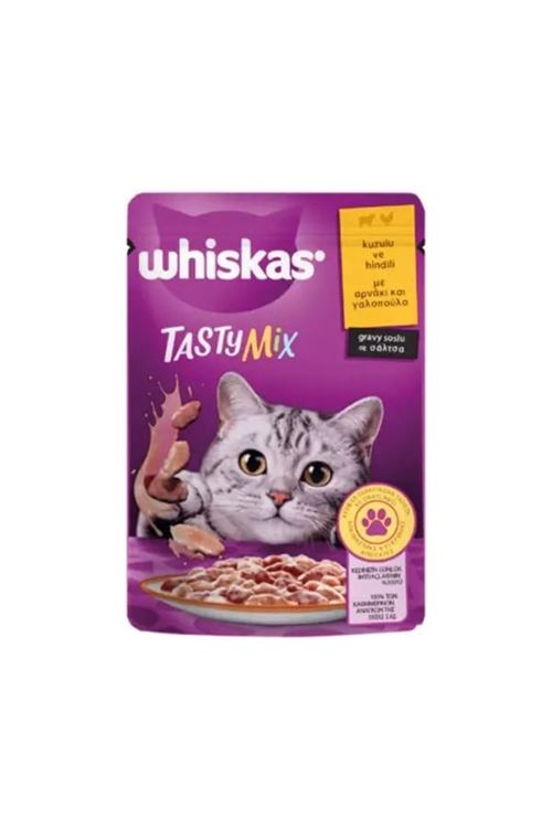 Whiskas Pouch Tasty Mix Sos İçerisinde Kuzu Etli ve Hindili Yetişkin Konserve Kedi Maması 85 Gr