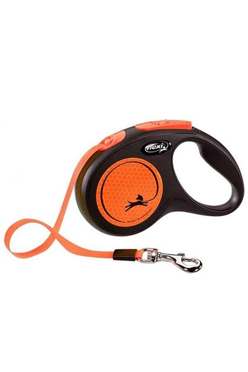 Flexi Neon Reflektörlü Şerit Otomatik Köpek Gezdirme Tasması Small Turuncu 5 Mt
