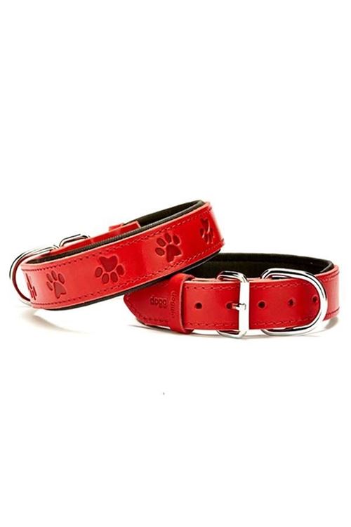 Doggie Comfort Deri Pati Desenli Köpek Boyun Tasması Medium Kırmızı 3.5x47-55 Cm
