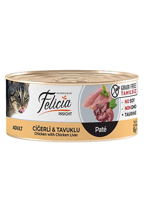Felicia Tahılsız Ciğerli Tavuklu Kıyılmış Yetişkin Konserve Kedi Maması 85 Gr