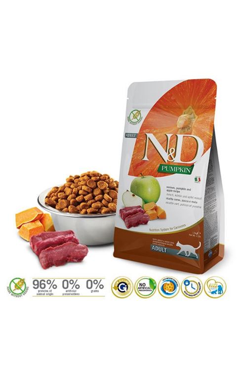N&D Pumpkin Balkabaklı Geyik Etli ve Elmalı Yetişkin Kedi Maması 5 Kg