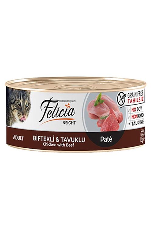 Felicia Tahılsız Biftekli Tavuklu Kıyılmış Yetişkin Konserve Kedi Maması 85 Gr