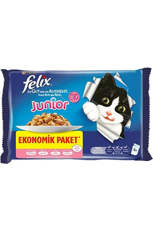 Felix Tavuklu ve Sığır Etli Yavru Konserve Kedi Maması 4x100 Gr