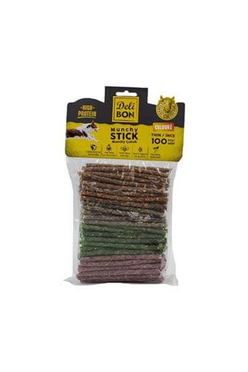 Delibon Munchy Karışık Renk İnce Deri Çubuk Köpek Ödülü 100 Adet