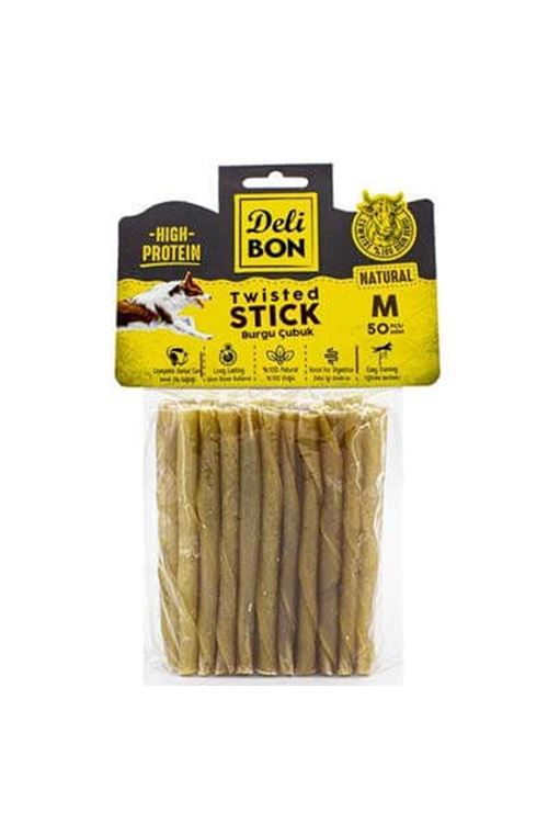 Delibon Orta Boy Deri Burgu Çubuk Köpek Ödülü Naturel 50 Adet