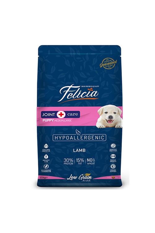 Felicia Düşük Tahıllı Hipoalerjenik Kuzu Etli Orta ve Büyük Irk Yavru Köpek Maması 15 Kg