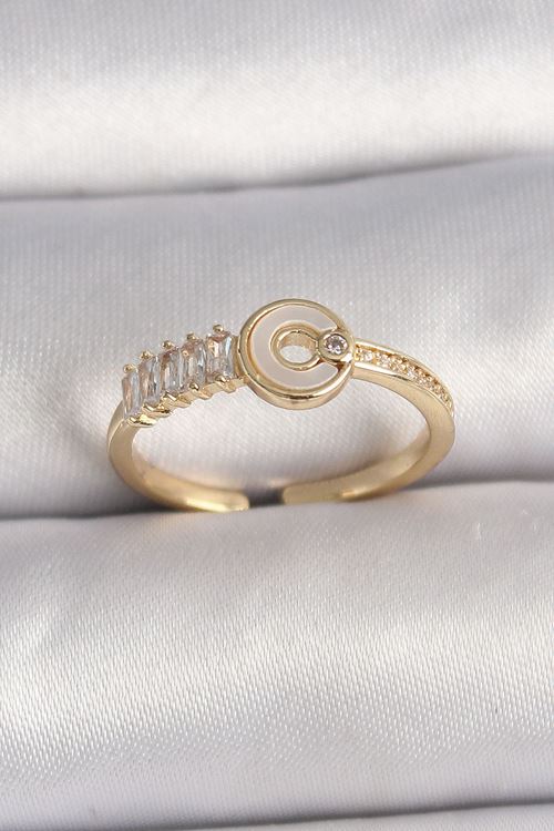 Pirinç Gold Renk Zirkon Taşlı Ayarlanabilir Kadın Yüzük