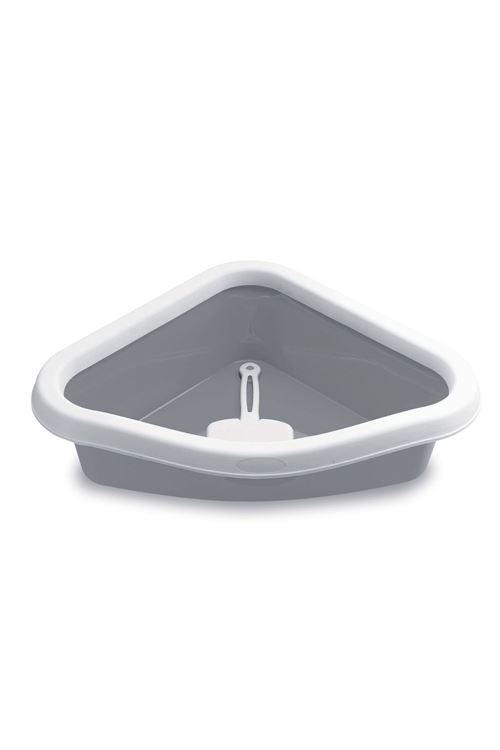 Stefanplast Sprint Corner Köşeli Açık Kedi Tuvaleti Beyaz/Gri 56x40x14 Cm