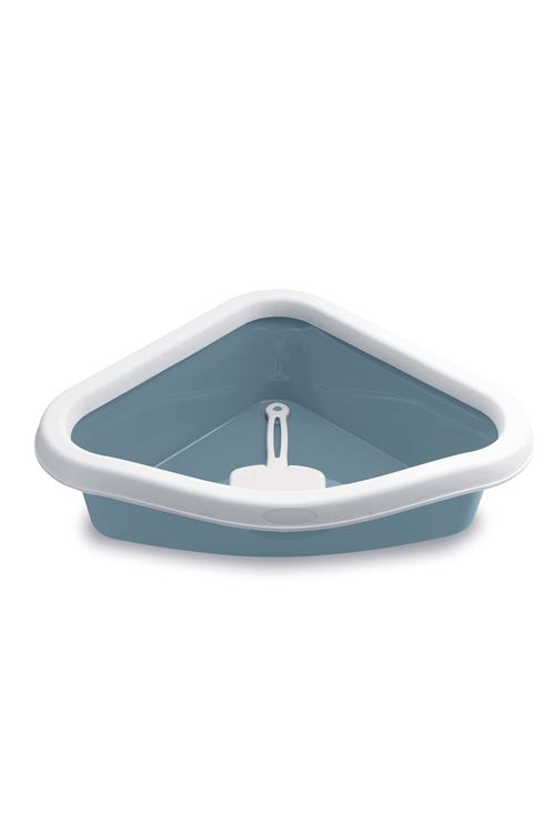 Stefanplast Sprint Corner Köşeli Açık Kedi Tuvaleti Beyaz/Mavi 56x40x14 Cm