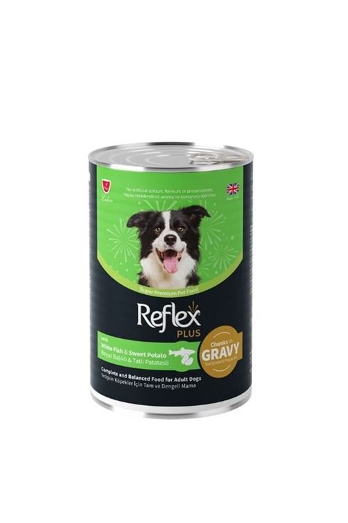 Reflex Plus Sos İçinde Beyaz Balıklı ve Tatlı Patatesli Yetişkin Konserve Köpek Maması 400 Gr