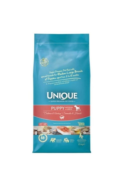 Unique Somonlu ve Hamsili Orta ve Büyük Irk Düşük Tahıllı Yavru Köpek Maması 15 Kg