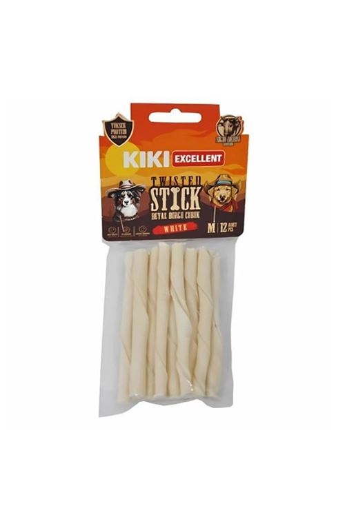Kiki Excellent Sığır Derisinden Beyaz Burgu Çubuk Kemik Köpek Ödülü 12 Adet