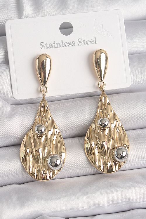 Pirinç Gold Renk Sallantı Damla Model Gümüş Top Detay Kadın Küpe