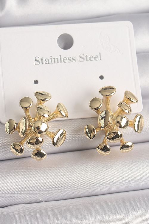 Pirinç Gold Renk Virüs Figür Model Kadın Küpe