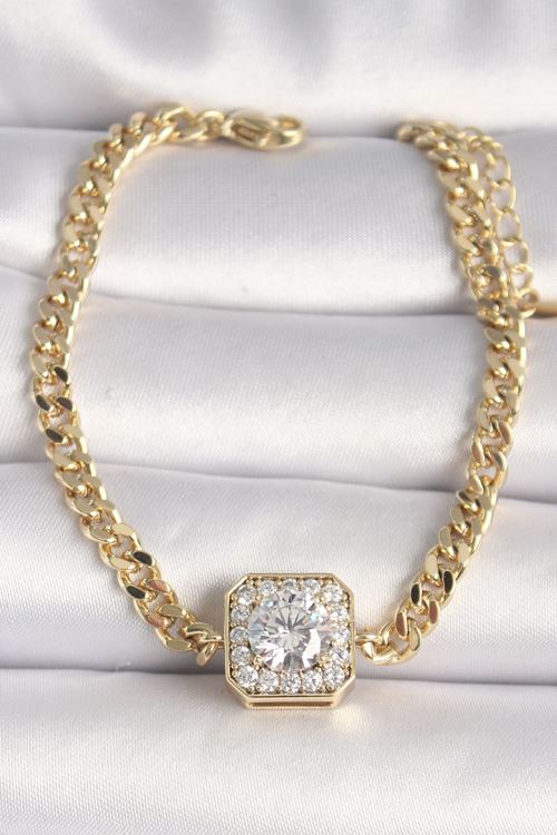 Pirinç Gold Renk Zincir Kare Zirkon Taş Model Xuping VIP Seri Kadın Bileklik