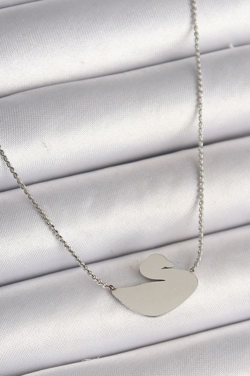 316L Çelik Gümüş Renk Zincir Kuğu Model Kadın Kolye