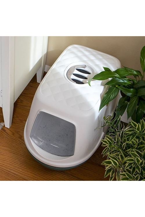 Stefanplast Furba Top Chic Elekli Kapalı Kedi Tuvaleti Beyaz/Bej 58.5x39.4x42 Cm