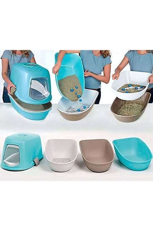 Stefanplast Furba Top Chic Elekli Kapalı Kedi Tuvaleti Beyaz/Bej 58.5x39.4x42 Cm