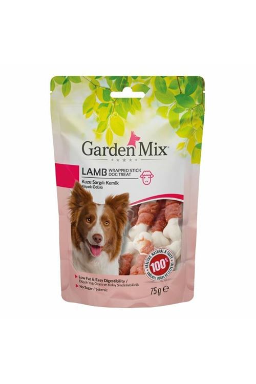 Garden Mix Kuzu Sargılı Kemik Düşük Yağlı Şekersiz Köpek Ödül Maması 75 Gr