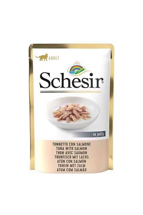 Schesir Jöleli Ton Balık ve Somonlu Yetişkin Konserve Kedi Maması 85 Gr