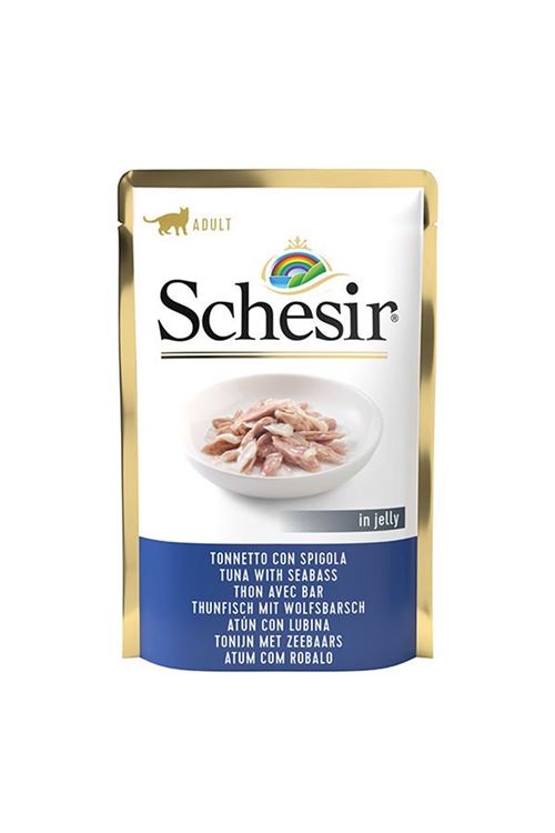 Schesir Jöleli Ton Balık ve Levrekli Yetişkin Konserve Kedi Maması 85 Gr