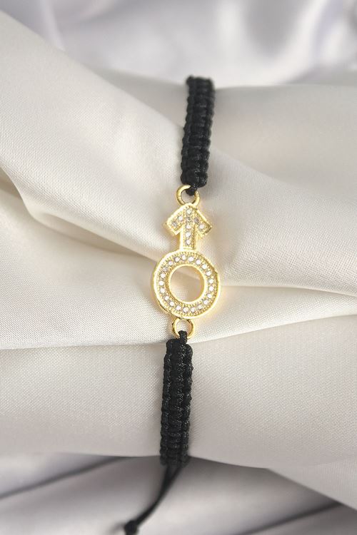 Pirinç Gold Renk Zirkon Taşlı Mars Figür Asansörlü Makrome Model Kadın Bileklik