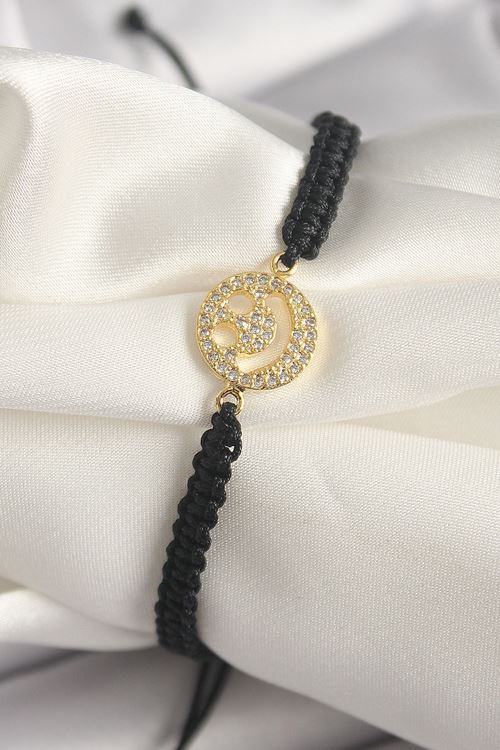 Pirinç Gold Renk Zirkon Taşlı Taç Figür Asansörlü Makrome Model Kadın Bileklik