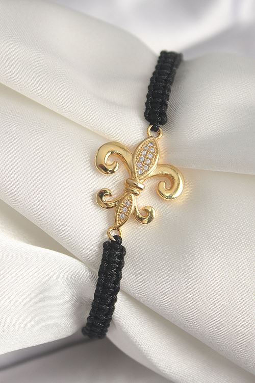 Pirinç Gold Renk Zirkon Taşlı Zambak Figür Asansörlü Makrome Model Kadın Bileklik