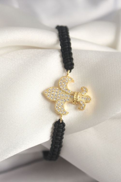 Pirinç Gold Renk Zirkon Taşlı Zambak Figür Asansörlü Makrome Model Kadın Bileklik