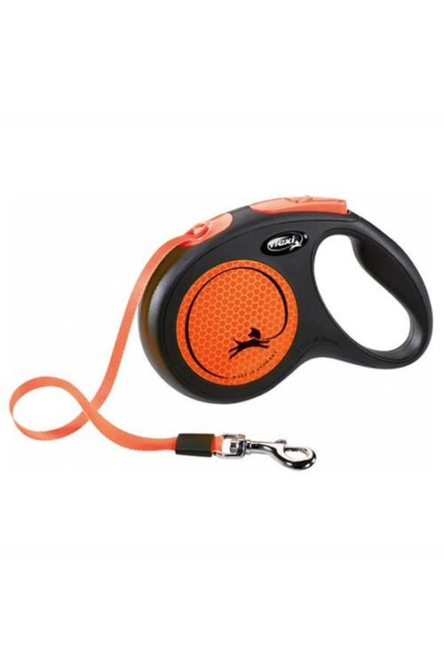 Flexi Neon Reflektörlü Şerit Otomatik Köpek Gezdirme Tasması Medium Turuncu 5 Mt