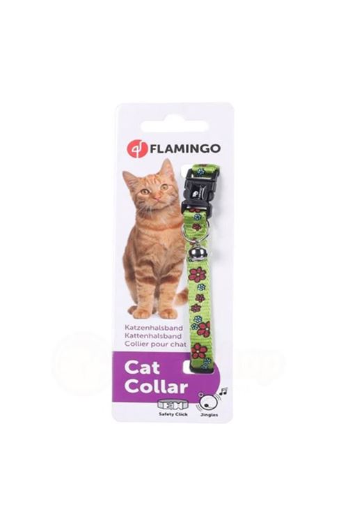 Flamingo Çiçekli Kedi Boyun Tasması Yeşil 30 Cm