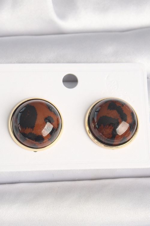 Pirinç Gold Renk 3D Daire Leopar Model Kadın Küpe