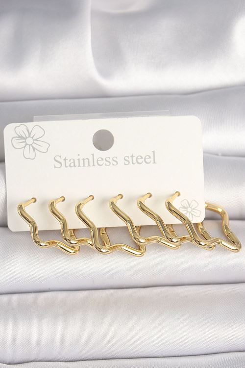 316L Çelik Gold Renk Yıldız Model Kadın Küpe Seti