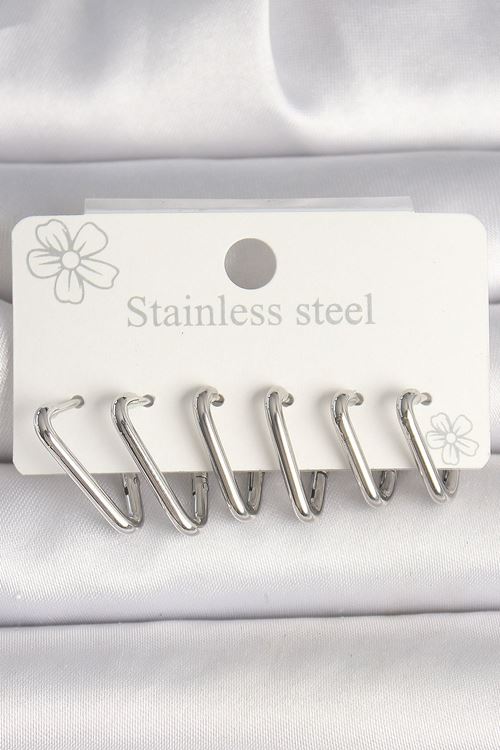 316L Çelik Gümüş Renk Üçgen Model Kadın Küpe Seti