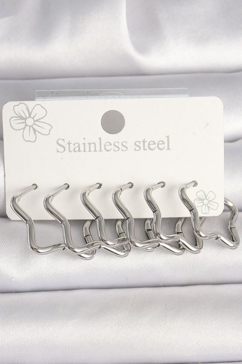 316L Çelik Gümüş Renk Yıldız Model Kadın Küpe Seti