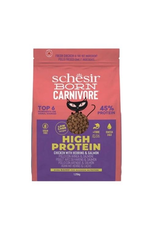 Schesir Born Carnivore Tavuklu Somonlu ve Ringa Balıklı Yetişkin Kedi Maması 1.25 Kg