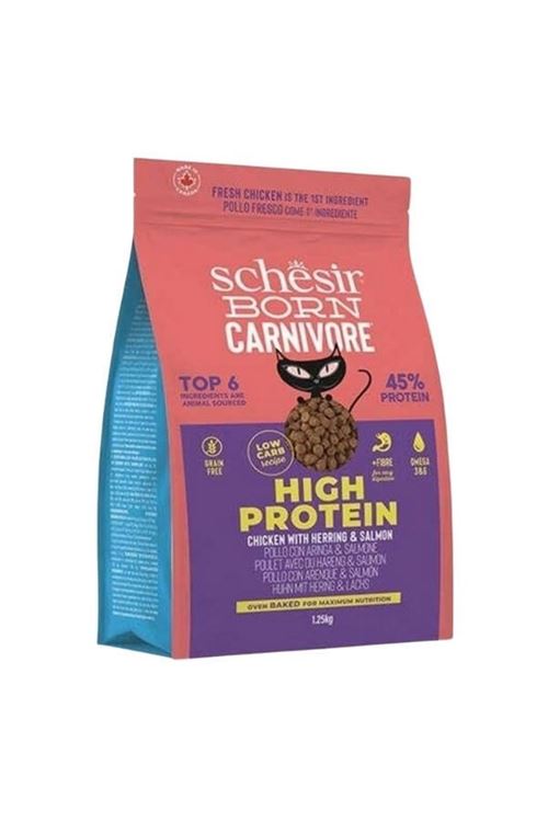 Schesir Born Carnivore Tavuklu Somonlu ve Ringa Balıklı Yetişkin Kedi Maması 1.25 Kg