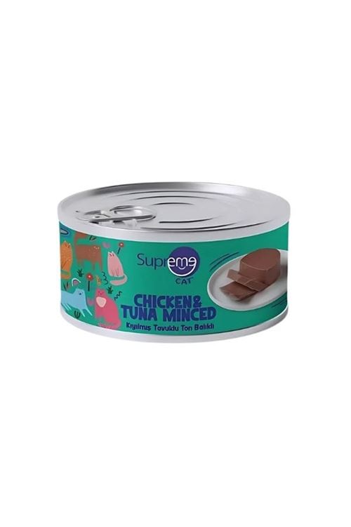 Supreme Cat Kıyılmış Tavuklu ve Ton Balıklı Yetişkin Konserve Kedi Maması 85 Gr