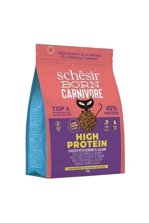 Schesir Born Carnivore Tavuklu Somonlu ve Ringa Balıklı Yetişkin Kedi Maması 255 Gr