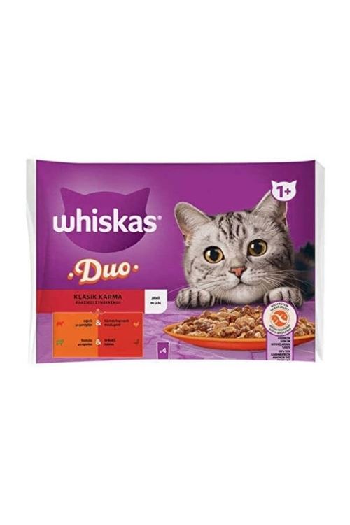 Whiskas Duo Klasik Karma Lezzetler Pouch Yetişkin Konserve Kedi Maması 4 Adet 85 Gr