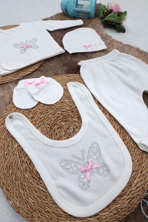 Sema Baby 5 Parça Hastane Çıkışı Zıbın Seti 0-3 Ay - Pink Butterfly