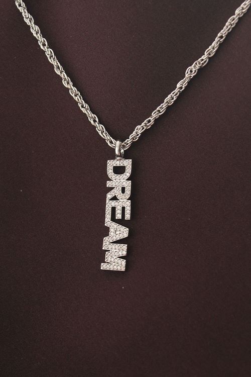 Gümüş Renk Zirkon Taşlı Rüya Yazılı Kolye