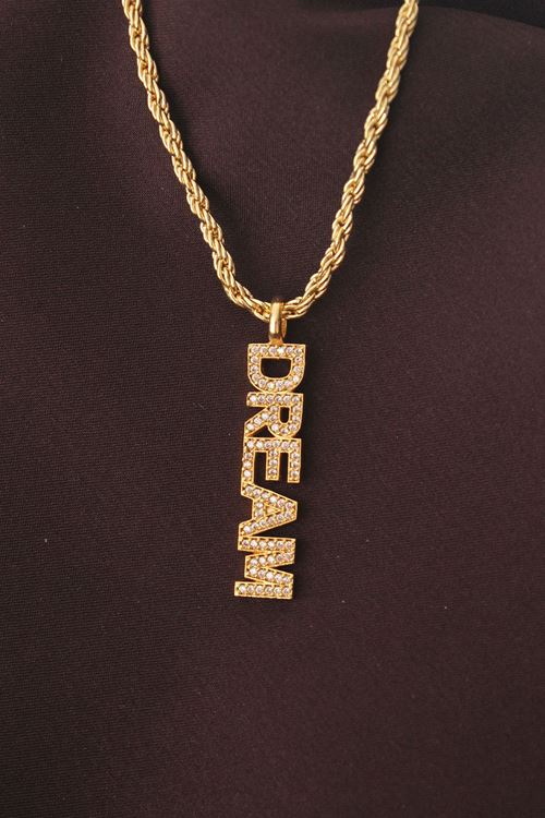 Altın Renk Zirkon Taşlı Rüya Yazılı Kolye