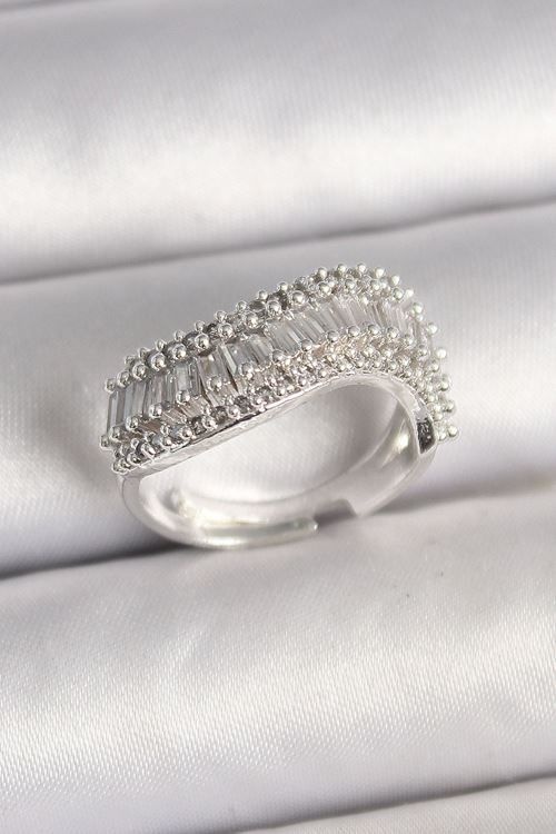 Pirinç Gümüş Renk Su Yolu Zirkon Dalga Model Ayarlanabilir Kadın Yüzük